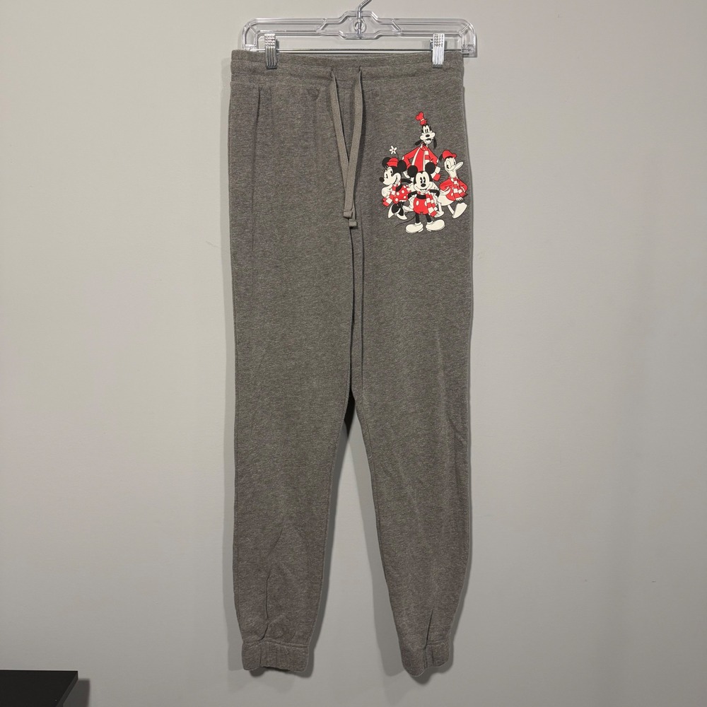 Disney Mickey and Friends Gray Joggers Sweatpants Small Holiday Graphic
